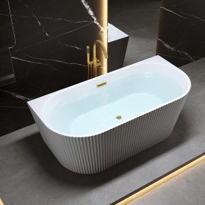 Cada de baie suport CARLO517C, Dimensiune 160x75cm, Design Elegant, Culoare Alb, Deversor Auriu Periat - Img 11
