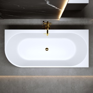 Cada de baie suport RIO 504B, Dimensiune 150x75cm/Dreapta, Culoare Alb, Deversor Auriu Lucios - Img 5