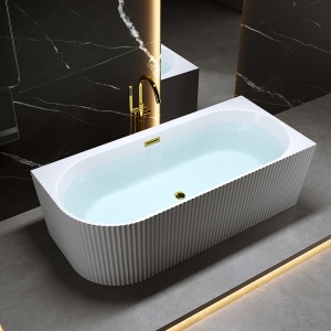 Cada de baie suport RIO 504B, Dimensiune 150x75cm/Dreapta, Culoare Alb, Deversor Auriu Lucios - Img 7