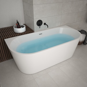 Cada de perete suport Lena527B, Culoare Alb 150x75cm, Deversor Crom - Img 17