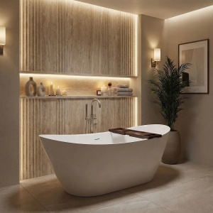 Cada de podea freestanding, alba, Rea Ferrano Slim 170 cm