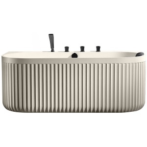 Cada freestanding ovala asimetrica cu baterie neagra MUE-A005-2C Exclusiv, 170 x 80 cm, crem mat cu textura de piatra