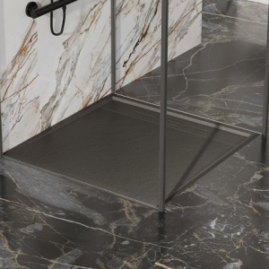 Cadita de dus Deko Slim, finisaj pietra, negru, 100x100cm - Img 2