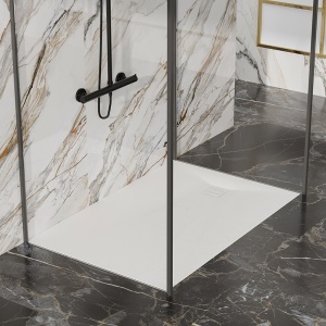 Cadita de dus dreptunghiulara slim finisaj piatra 100 x 80 cm alba - Img 4