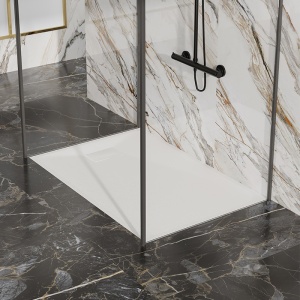 Cadita de dus JUKO Slim Dreptunghiulara, 90x80cm, Structura de piatra, Culoare Alb - Img 6