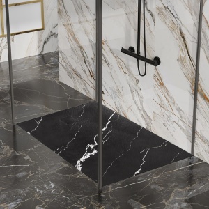 Cadita de dus Riko SLIM, Dimensiune 100x80cm, Marmura Neagra - Img 2