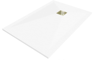 Cadita dus Stone material compozit, culaore alba cu sifon auriu, dimensiune 110x90