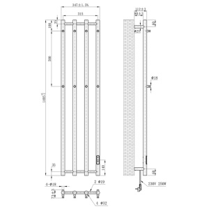 Calorifer electric vertical pentru baie Kasjan Alb – 140.5 x 34.6 cm, 250W cu panou LED si suport prosoape - Img 20