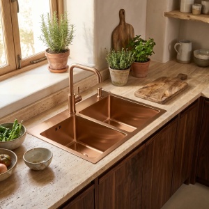 Chiuveta bucatarie cu doua cuve inox Toby Brush Copper - Img 4