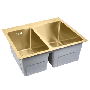 Chiuveta bucatarie cu doua cuve inox Toby Brush Gold - Img 2