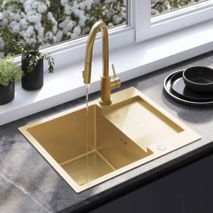 Chiuveta bucatarie din inox, aurie, Paul Brush Gold fara baterie