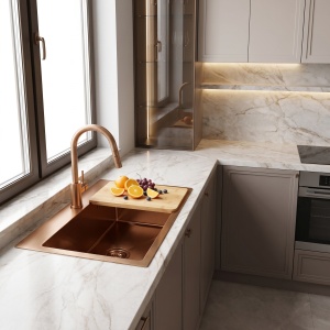Chiuveta bucatarie din inox cu accesorii Rea Leo 50 Brush Copper - Img 4