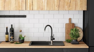 Chiuveta Bucatarie Pro GRANIT DAG BLACK, Dimensiuni 43.5 x 75 x 15 cm, 1 Cuva, Picurator Reversibil, Incastrabila, Negru cu Picatele - Img 3