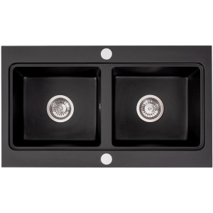 Chiuveta Bucatarie REA CADDY Black Dimensiuni 80 x 46.5 x 19.5 cm, 2 Cuve, Incastrabila, Forma Dreptunghiulara, Negru - Img 1