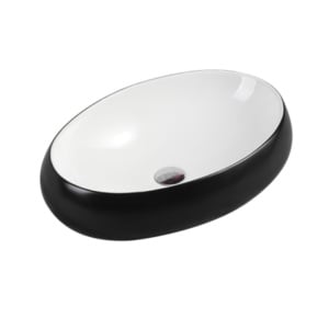 Chiuveta De Blat PRO ALANIA, Dimensiuni 60 X 40 X 15 Cm, Montaj Pe Blat, Design Deosebit, Forma Ovala, Ceramica Sanitara, Alb/Negru - Img 1