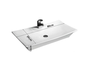 Chiuveta de blat PRO ASTRA, Dimensiuni 80 x 39 x 12 cm, Forma Dreptunghiulara, Ceramica sanitara, cu gaura baterie, Alb - Img 6