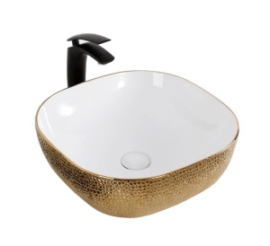 Chiuveta de blat PRO ERA ATLANTA, Dimensiuni 42.5 X 42.5 x 14.5 cm, Forma PATRATA, Ceramica sanitara, Fara gaura baterie, Piele de sarpe alb-auriu - Img 1