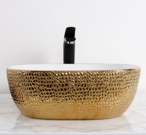 Chiuveta de blat PRO ERA ATLANTA, Dimensiuni 42.5 X 42.5 x 14.5 cm, Forma PATRATA, Ceramica sanitara, Fara gaura baterie, Piele de sarpe alb-auriu - Img 4