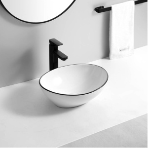 Chiuveta de blat PRO VERA Black Edge, Dimensiuni 40.5 x 33 x 14 cm, Forma Ovala, Ceramica sanitara, Alb/Negru - Img 4