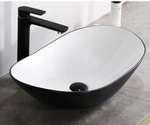 Chiuveta de blat PRO ZUZAN Black and White, Dimensiuni 60.5 cm x 36 x 15 cm, Ceramica sanitara, Fara gaura baterie, Alb/Negru - Img 5