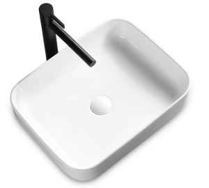 Chiuveta de blat REA DEMI SLIM, Dimensiuni 51 cm x 39 x 13.5 cm, Ceramica Sanitara, gaura baterie, Alb - Img 1