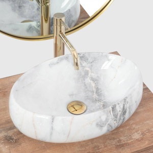 Chiuveta de blat REA LINDA GRANIT, Dimensiuni 48 x 34x 14.5cm, Forma Ovala, Ceramica sanitara, Imitatie Marmura - Img 4