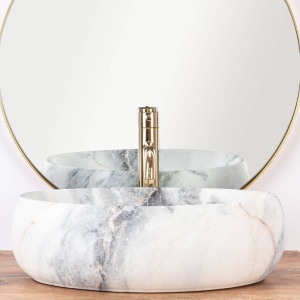 Chiuveta de blat REA LINDA GRANIT Mat, Dimensiuni 48 x 34x 14.5cm, Forma Ovala, Ceramica sanitara, Imitatie Marmura - Img 2