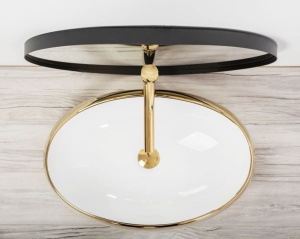 Chiuveta De Blat REA MELANIA WHITE / GOLD, Dimensiuni 60 X 40.5 X 14.5 Cm, Design Deosebit, Forma Ovala, Ceramica Sanitara, Alb/Auriu - Img 4