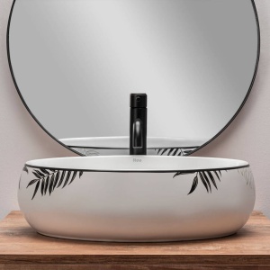 Chiuveta de blat REA SHILA, Dimensiuni 49 x 34 x 14.5 cm, Forma Ovala, Ceramica sanitara, Alb/Negru - Img 3