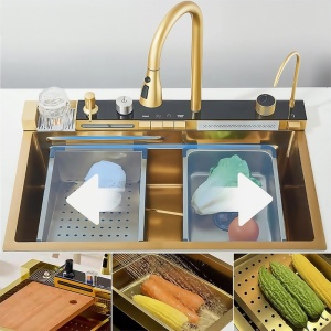 Chiuveta de bucatarie ARGOS multifunctionala, Dimensiune 75X46cm, Culoare Gold Steel, Termostat cu Display LCD - Img 21