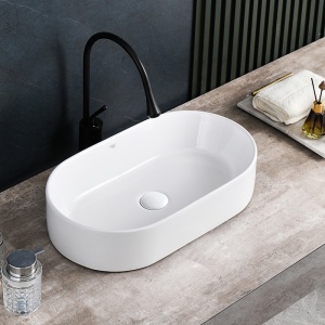 Chiuveta lavoar oval cu montaj pe blat, din ceramica alba, Navi White Gloss 55 x 31 cm - Img 2