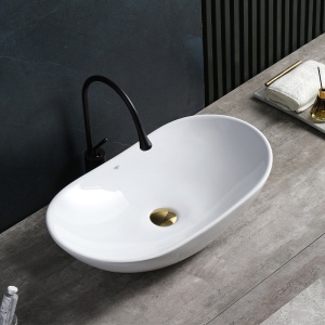 Chiuveta lavoar oval cu montaj pe blat, din ceramica, Lavi White Gloss 62 x 36 cm - Img 4