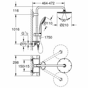 Coloana de dus cu baterie termostatata Grohe Euphoria 210 - Img 2