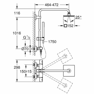 Coloana de dus cu baterie termostatata Grohe Euphoria Cube 150 - Img 2