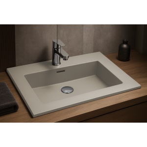Lavoar baie incastrat din conglemerat, cu gaura baterie, bej mat, Veldman Lotus 60 x 46 cm - Img 3