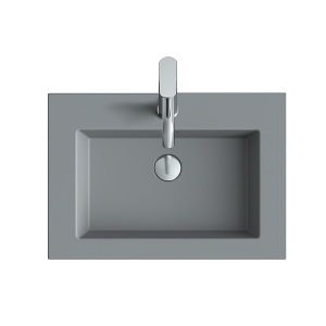 Lavoar baie incastrat din conglemerat, cu gaura baterie, gri mat, Veldman Lotus 60 x 46 cm - Img 2