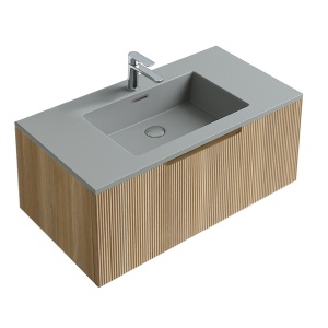 Lavoar baie incastrat din conglemerat, cu gaura baterie, gri mat, Veldman Lotus 80 x 46 cm - Img 3