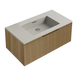Lavoar baie incastrat din conglemerat, fara gaura baterie, bej mat, Veldman Lotus 80 x 46 cm - Img 4