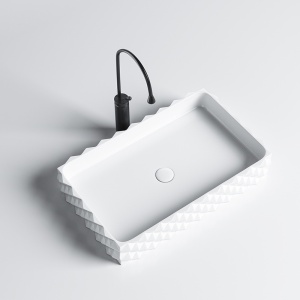 Lavoar ceramic dreptunghiular cu caneluri si montaj pe blat Pearl White 60 x 34 cm - Img 2
