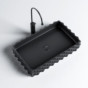 Lavoar ceramic dreptunghiular cu decoratii exterioare si montaj pe blat Pearl Black Matt 60 x 40 cm - Img 2