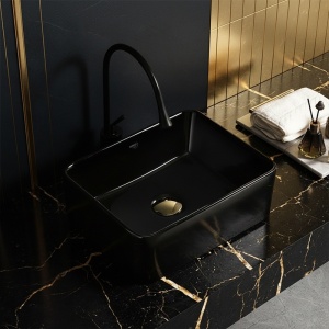 Lavoar ceramic dreptunghiular cu fixare pe blat Luxo Black Gloss 41 x 31 cm - Img 2