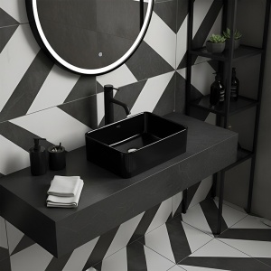 Lavoar ceramic dreptunghiular cu fixare pe blat Luxo Black Gloss 41 x 31 cm - Img 12