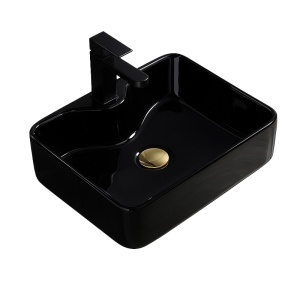 Lavoar ceramic dreptunghiular cu montaj pe blat Elise Black Gloss 48 x 37 cm