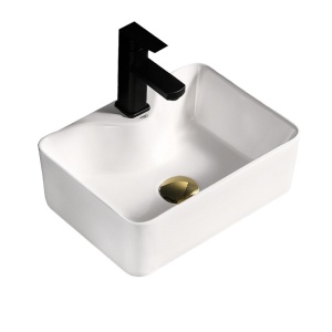 Lavoar ceramic dreptunghiular cu montaj pe blat Elise White Gloss 48 x 37 cm - Img 6