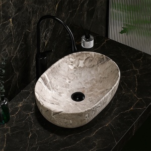 Lavoar ceramic oval cu fixare pe blat Neo Marble Grey Matt 48 x 34 cm - Img 12