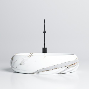 Lavoar ceramic oval cu montaj pe blat Cari White&Marble 60 x 40 cm - Img 4