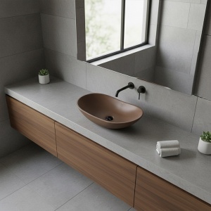 Lavoar ceramic oval cu montaj pe blat Lavi Brown Matt 62 x 36 cm - Img 2