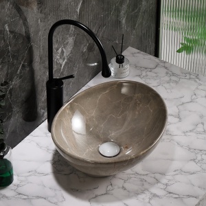 Lavoar ceramic oval cu montaj pe blat Lumo Beige Gloss 33 x 45 cm - Img 9