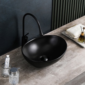 Lavoar ceramic oval cu montaj pe blat Lumo Black Matt 40 x 35 cm - Img 2