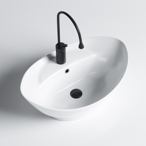 Lavoar ceramic oval cu montaj pe blat Tera White Gloss 58 x 39 cm - Img 3